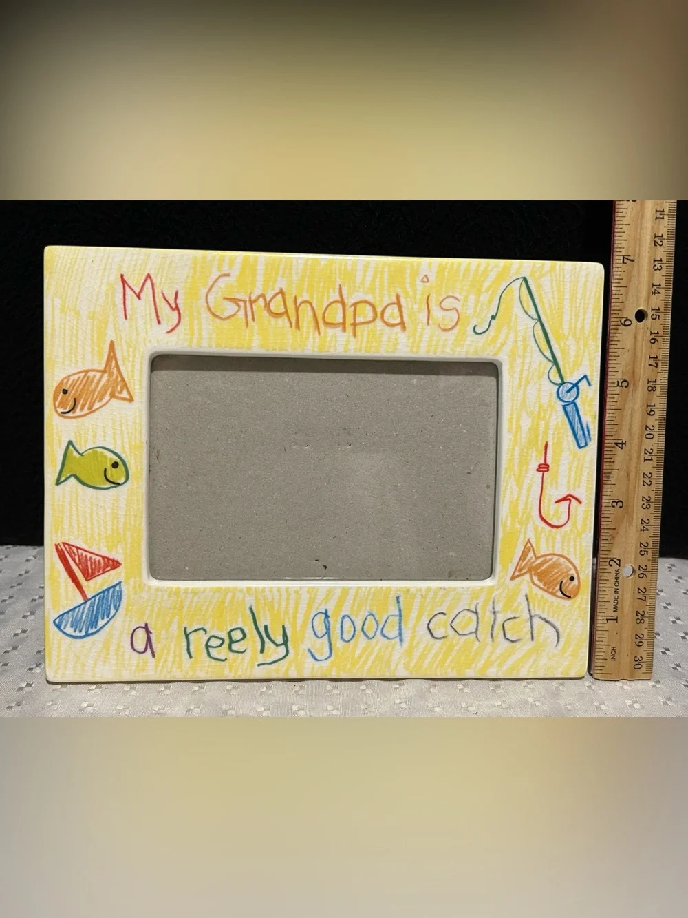 Vintage Scribbles Grandpa Picture Frame 4” X 6” Photo Fishing by RUSS